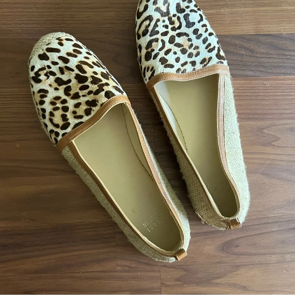 Stuart Weitzman The Camping Espadrilles Leopard Hair Calf Leather Tan, size 10.5